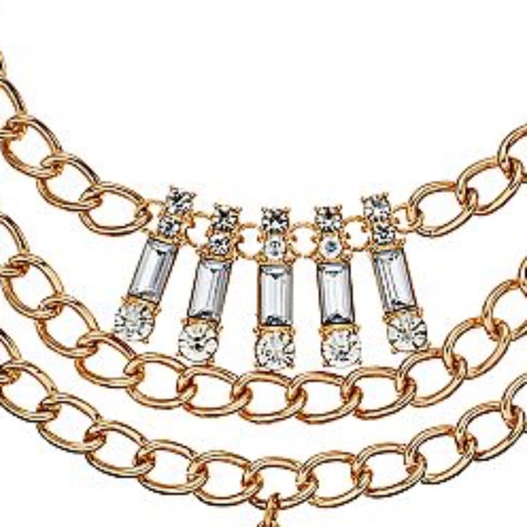 JUICY COUTURE 3-Strand Crystal Pendant Necklace Layered Statement Goldtone - Picture 3 of 4